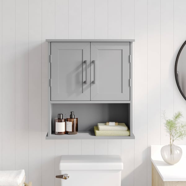Flash Furniture Vega Wall Mounted Bathroom Medicine Cabinet Storage Organizer w/Two Magnetic Closure Doors FS-VEGA-BATH-5-GY-GG - main